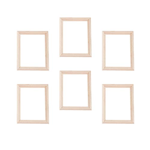Exceart 6Pcs 1/12 Wood Dollhouse Furniture Unfinished Mini Photo Frame Artificial Miniature Scene Model DIY Wall Art Painting Toys for Nursery Room EXCEART