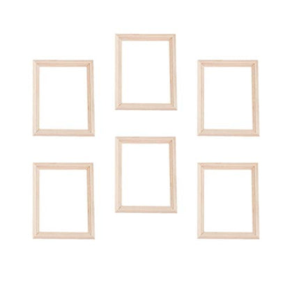 Exceart 6Pcs 1/12 Wood Dollhouse Furniture Unfinished Mini Photo Frame Artificial Miniature Scene Model DIY Wall Art Painting Toys for Nursery Room