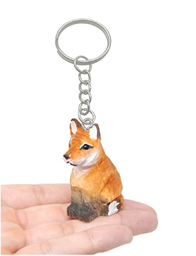 Selsela Red Fox Keychain Ring Clip Charm Miniature Wood Mini Figurine Small Animal Selsela