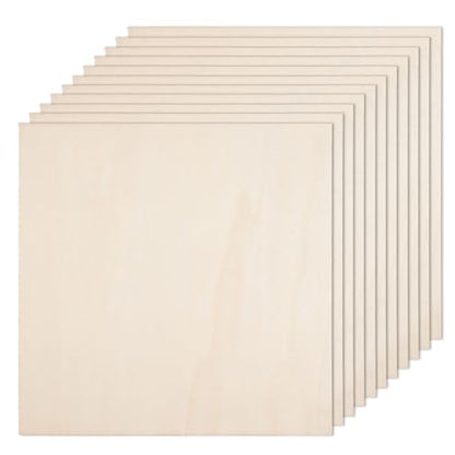 12 Pack Basswood Plywood Sheets 10x10x1/8 Inch-3 mm Thick Unfinished Plywood Sheets Thin Basswood Boards Square Craft Wood Sheets for DIY Crafts,