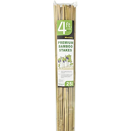 Mininfa Natural Bamboo Stakes 4 Feet, Eco-Friendly Garden Stakes, Plant Stakes Supports Climbing for Tomatoes, Trees, Beans, 25 Pack - WoodArtSupply