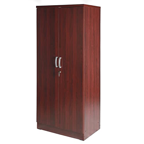Better Home Products Harmony Wood Two Door Armoire Wardrobe Cabinet in Mahogany Better Home Products