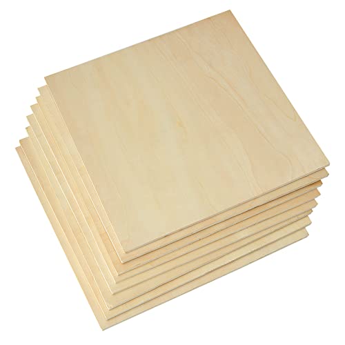 8 Pack 11.8 x 11.8 Inch Basswood Sheets 1/4 Inch Thick Square Plywood Sheets Unfinished Wood Sheets for Crafts DIY Project Mini House Building