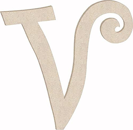 Unfinished 6 Inch Wooden Letter V Curlz Font, Blank Wood Alphabet Girl Letters for Nursery Wall Decor, Paintable Crafts NEXTCraft