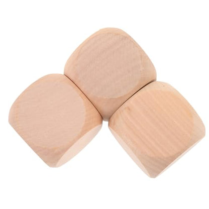 EXCEART Blank Wooden Dice 3pcs Unfinished Square Blocks 6 Sided Wooden Cubes with Rounded Corners for Xmas DIY Craft Projects
