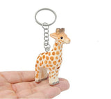 Selsela Giraffe Safari Zoo Keychain Ring Clip Charm Miniature Wood Mini Figurine Small Animal Selsela