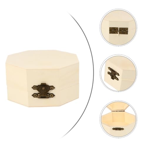 balacoo 3pcs Unfinished Wooden Boxes Hexagon Wooden Box Vintage Storage Box Storage Case Jewelry Box Trinket Container with Hinged Lid (Wood Color)