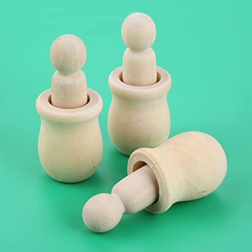 10PCs Wood Peg Dolls Wooden Figures, Mini People Unfinished Wooden DIY Craft Toy Set Decoration Unpainted Blank Wooden Peg People, Nesting Set Peg - WoodArtSupply