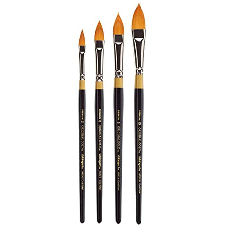 KINGART B-100 Premium 4 pc. Original Gold 9930 Series Oval Floral Petal Brush Set, Synthetic Golden Taklon for Acrylic, Oil, Watercolor Paint, Short KINGART