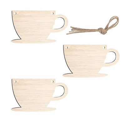 3Pack Cup Wood Sign for Craft Blank Unfinished Hanging Wooden Board with Hole DIY Door Wall Decor Shop Coffee Decoration
