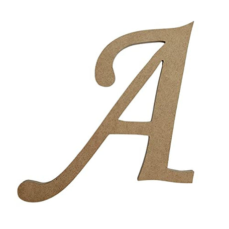 8" Wooden Monotype Font Craft Letter A Unfinished, Blank Fancy Script Monogram Cutout on 1-4" MDF Build-A-Cross