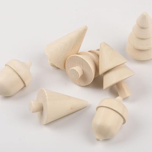 ABOOFAN Unfinished Wooden Figurines 3pcs Mini Wooden Christmas Tree and 1pc Unfinished Wood Acorn Unpainted Blank Figurines Wood Trees Peg People for ABOOFAN