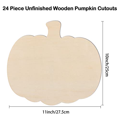 24 Pieces Large Wooden Pumpkin Cutouts 11 Inches Unfinished Wood Craft Cutout Blank Pumpkin Shape Cutout for Halloween Fall Thanksgiving Party DIY