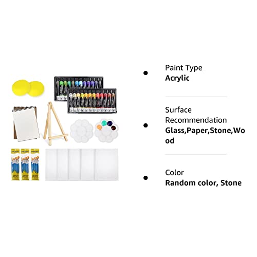 Colorful Acrylic Painting Kit - Paint Supplies Set with 24 Colors, 30 Brushes, 5 Canvases, 1 Pad, 2 Palette, 2 Sponge & 1 Wood Easel - Art Acrylic Colorful