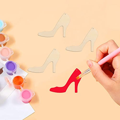 20pcs High Heels Shaped Wood Cutouts DIY Craft Blank High Heel Shoe Unfinished Wood Gift Tags Ornaments for Wedding Birthday Party Decoration JANOU