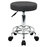 WKWKER Round Rolling Stool with Footrest PU Leather Height Adjustable 360° Swivel Stool with Wheels Office Stool Chair Home Drafting Work Studio Shop WKWKER