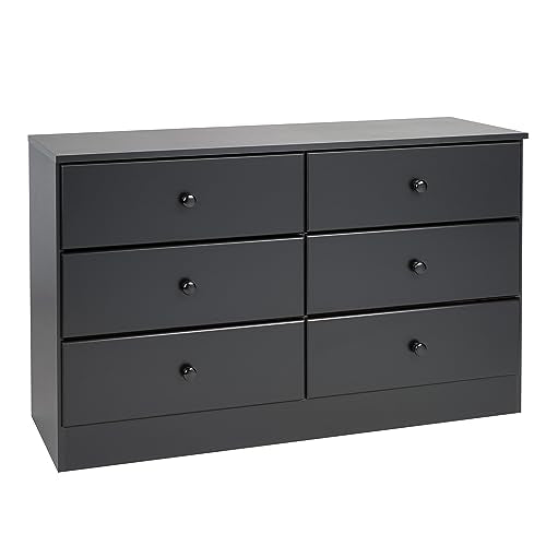 Prepac Astrid 6 Drawer Double Dresser For Bedroom, 16" D x 47.25" W x 28.25" H, Black - WoodArtSupply