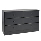 Prepac Astrid 6 Drawer Double Dresser For Bedroom, 16" D x 47.25" W x 28.25" H, Black Prepac