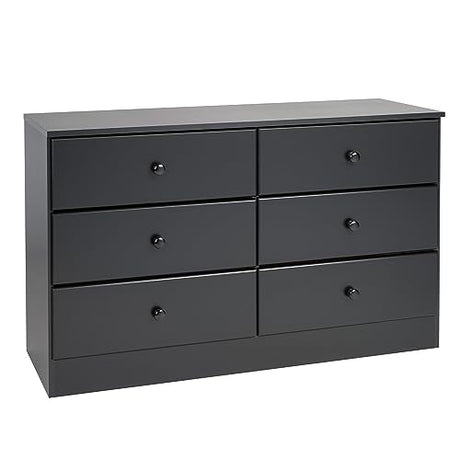 Prepac Astrid 6 Drawer Double Dresser For Bedroom, 16" D x 47.25" W x 28.25" H, Black Prepac