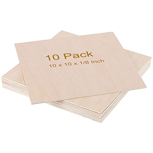 ZOENHOU 10 PCS 10 x 10 x 1/8 Inch Basswood Sheets, Thin Wood Sheets, Square Unfinished Wood Boards for DIY Crafts Projects Painting Decoration - WoodArtSupply