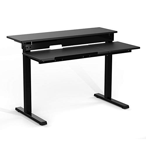 Stand Up Desk Store 40" Manual Adjustable Height Split Level Drafting Table Ergonomic Desk with Monitor Shelf (Black/Black) - WoodArtSupply