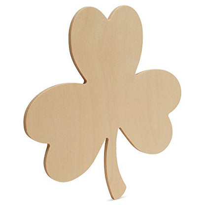 St Patricks Day Decorations, Unfinished Wood Shamrock Cutout, 12 Inches, Wooden Clover Décor, Pack of 3, by Woodpeckers