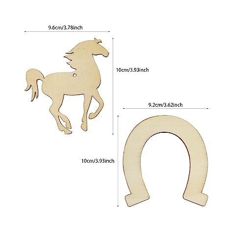 32 Pack Wood Horse & Horseshoe Cutouts Unfinished Wooden Horse & Horseshoe Hanging Ornaments DIY Cowboy Craft Gift Tags for Home Party Decoration