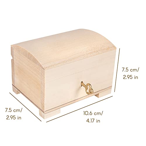 Creative Deco Small Wooden Jewelry Box | Lockable Storage Box with Lock & Key | 4.17 x 2.95 x 2.95 in | Plain, Unpainted & Unfinished | Keepsake Creative Deco