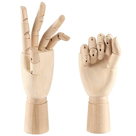 JOIKIT 2 Pack 12 Inches Wood Art Mannequin Hand, Left and Right Wooden Manikin Hand, Wooden Artist Hand Model with Flexible Moveable Fingers for JOIKIT