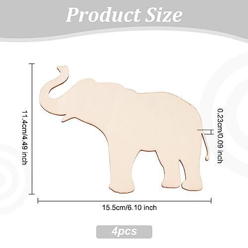 OLYCRAFT 4Pcs Unfinished Wood Pieces 6.1x4.5 Inch Elephant Wood Pieces Elephant Cutout Unfinished Wood Undyed Wood Elephant Slices Blank Wood Slices OLYCRAFT