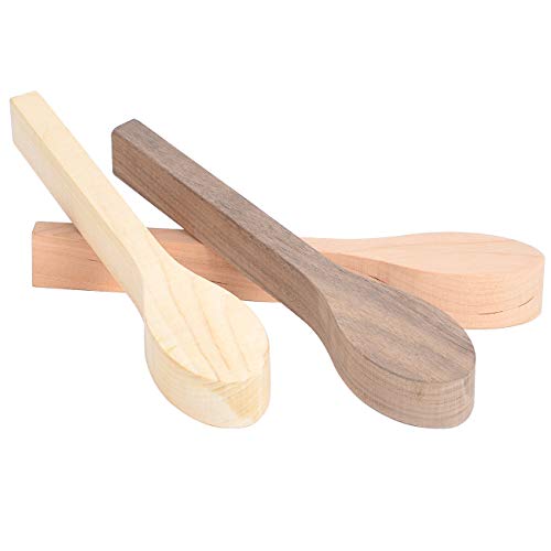 3Pcs Wood Carving Spoon Blank Unfinished Wooden Craft Whittling Kit for Whittler Starter Kids,Basswood +Walnut +Cherry - WoodArtSupply