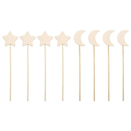 Toddmomy Heart 8pcs Wood Fairy Wand Unfinished Wooden Moon Star Stick Make Your Own Princess Wand Party Cosplay Costume for DIY Crafts Princess Toddmomy