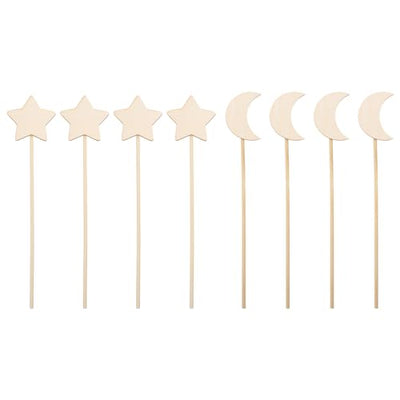 Toddmomy Heart 8pcs Wood Fairy Wand Unfinished Wooden Moon Star Stick Make Your Own Princess Wand Party Cosplay Costume for DIY Crafts Princess