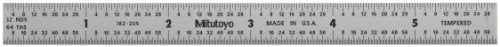Mitutoyo 182-205, Steel Rule, 6" X 150mm, (1/32, 1/64", 1mm, 1/2mm), 1/64" Thick X 1/2" Wide, Satin Chrome Finish Tempered Stainless Steel Mitutoyo