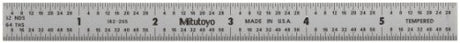 Mitutoyo 182-205, Steel Rule, 6" X 150mm, (1/32, 1/64", 1mm, 1/2mm), 1/64" Thick X 1/2" Wide, Satin Chrome Finish Tempered Stainless Steel Mitutoyo