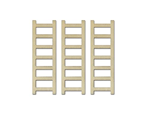 CraftMedley Wood Ladders - Miniature DIY Unfinished Wooden Dollhouse Diorama Ladders - 3 Piece - 3.25 Inches Tall, Brown - WoodArtSupply