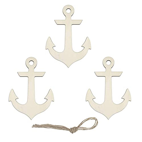 Anchor Shape Hanging Wood Unfinished Wood with Twines DIY Craft Ornament Theme Party Decoration 7.9" 3Pack Samanter