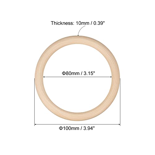 uxcell 5Pcs 100mm(4-inch) Natural Wood Rings, 10mm Thick Smooth Unfinished Wooden Circles for DIY Crafting, Knitting, Macrame, Pendant - WoodArtSupply