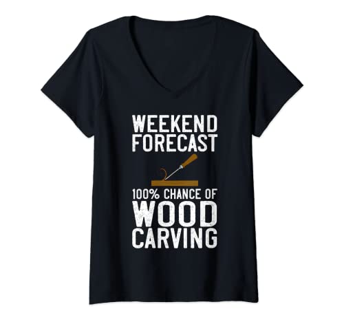 Womens Wood Carving Tools Beginner Knife Ideas Chainsaw Sculpture V-Neck T-Shirt - WoodArtSupply