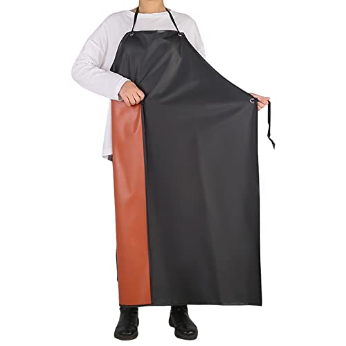 GNJCV Chemical Resistant PVC Apron - Black Plus Size Unisex Waterproof Vinyl Aprons for Dish washing,Dog Grooming,Gardening,Fish Cleaning（Pack of 1 GNJCV