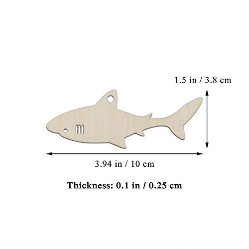 JANOU 20pcs Shark Shape Unfinished Wood Cutouts DIY Crafts Blank Hanging Gift Tags Ornaments with Ropes for Summer Ocean Sea Theme Party Decoration,