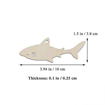 JANOU 20pcs Shark Shape Unfinished Wood Cutouts DIY Crafts Blank Hanging Gift Tags Ornaments with Ropes for Summer Ocean Sea Theme Party Decoration,