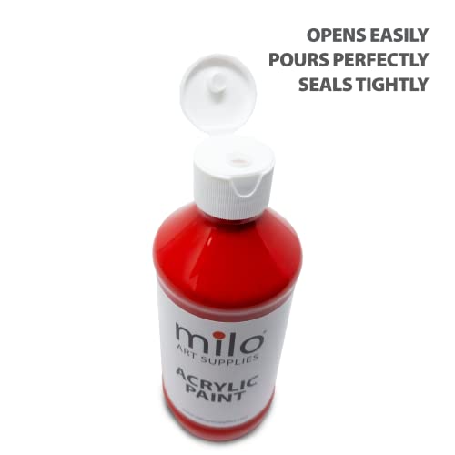 milo Acrylic Paint Set of 12 Colors | 8 oz Bottles | Student Primary Colors Acrylics Painting Pack | Made in the USA | Non-Toxic Art & Craft Paints milo