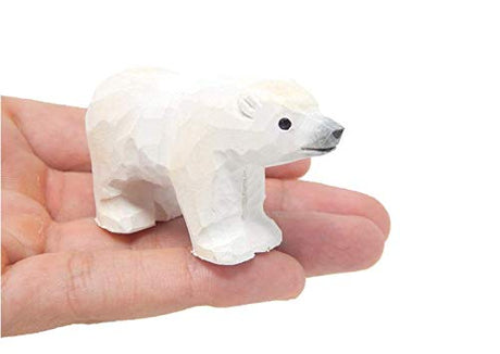 White Polar Bear - Small 2" Wooden Figurine - Arctic North Pole Snow Antarctica Carving Hand-Made Decoration Miniature Animals Woodwork Selsela
