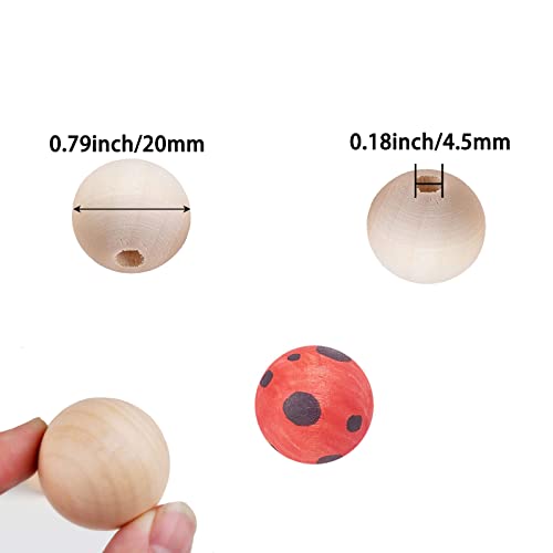 hesmartly 100Pcs 20mm Unfinished Wood Beads Round Wooden Spacer Beads Natural Wood Loose Beads
