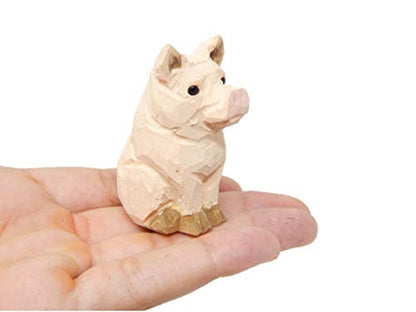 Selsela Pig Small Wood Figurine Statue Miniature Barn Farm Animal Handmade Carved Decor Ranch Rustic - WoodArtSupply