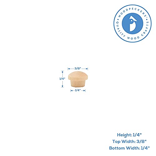 Wood Hole Plugs 1/4 inch, Pack of 100 Maple Button Top Wood Plugs for Screw Holes, by Woodpeckers Woodpeckers