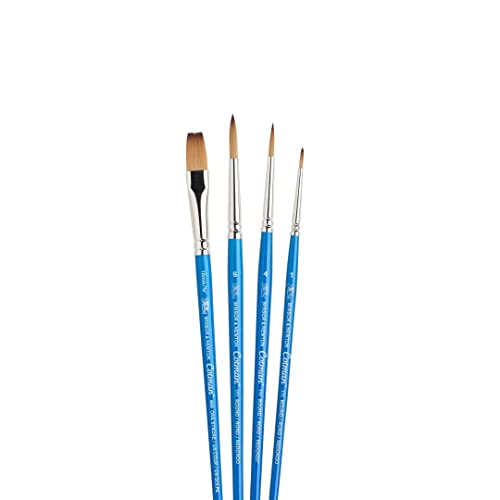 Winsor & Newton Cotman Short Handle Brushes, Set of 4, (Round 1, 4, & 6, One Stroke 3/8") Winsor & Newton