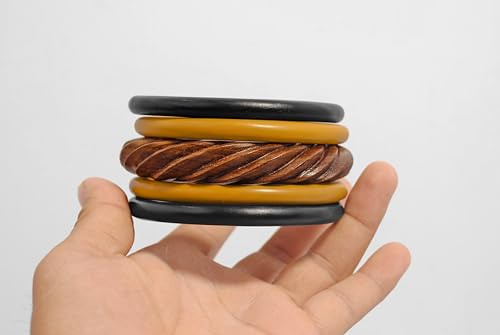 Pure Hands Aurora Enchanté Bangle Ensemble: Handcrafted Sisso Wood and Exotic Teak & Ebonised Wood Bangle Set of 5 from Boscage Artsy- Elegant, - WoodArtSupply