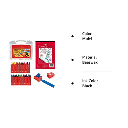 Faber-Castell Back to School Beeswax Crayon Coloring Set - 24 Beeswax Crayons, Crayon Sharpener & Doodle Pad, Multi (FC14339) Faber-Castell